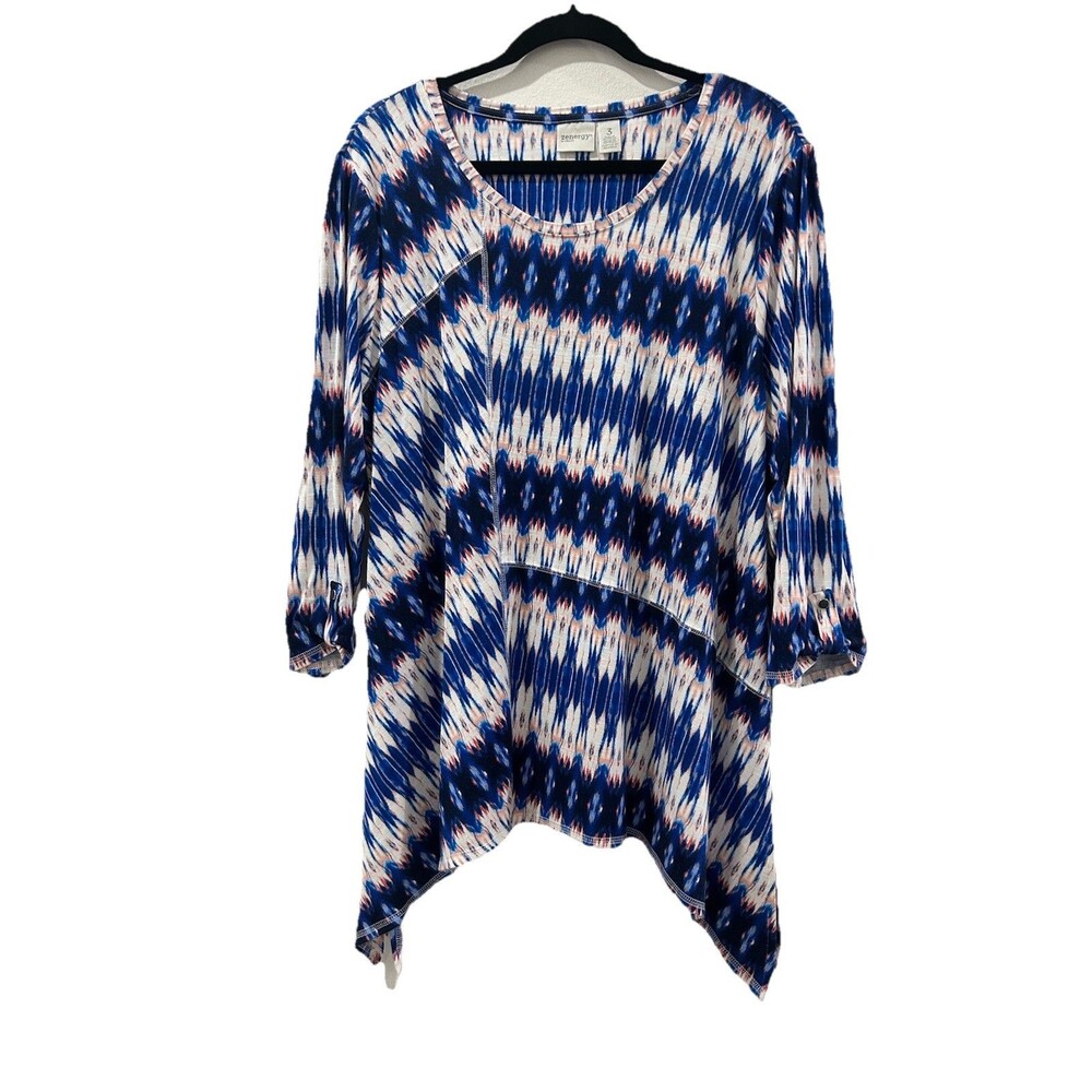 Chicos Zenergy Sz 3 Womens XL  Multi Color  3/4 Sleeves Round Neck Pullover
